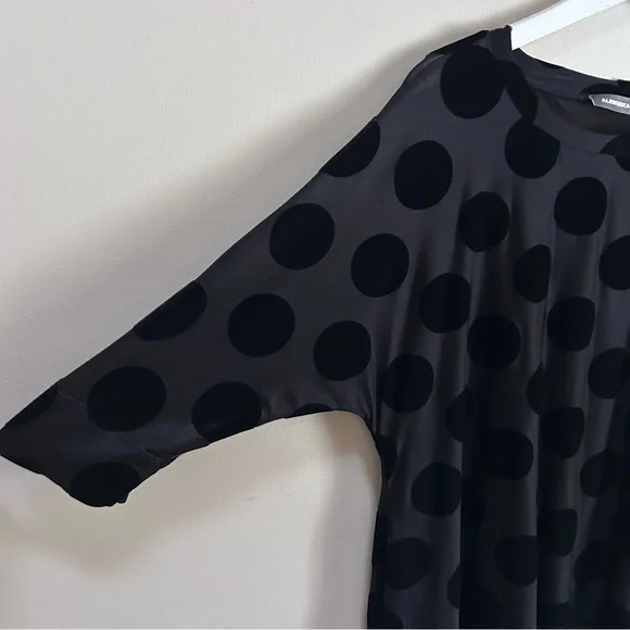 Alembika ~ Black Polka Dot Hi-Lo Semi-Sheer 3/4 Sleeve Tunic Top in Medium *flaw - Picture 5 of 16